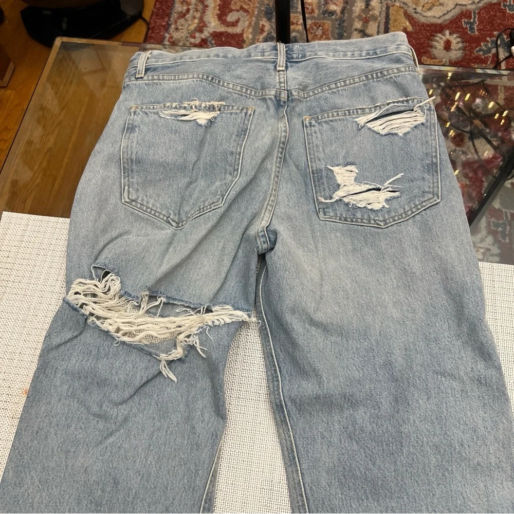 Agolde Women's High Rise Distressed Light Blue Jeans